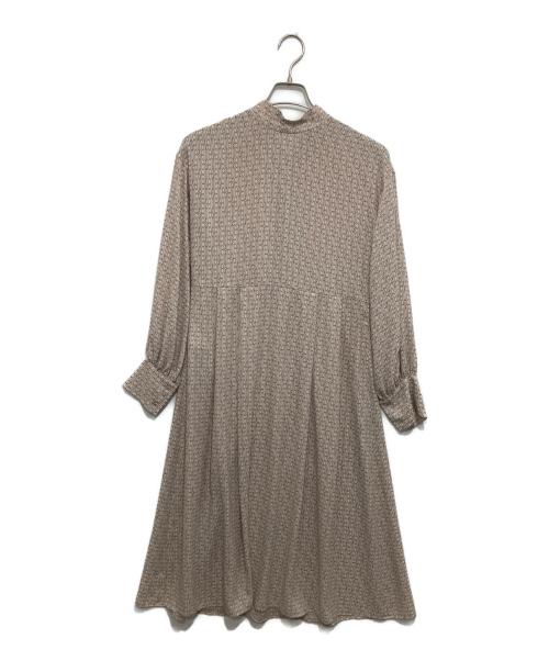 BALLSEY（ボールジィ）BALLSEY (ボールジィ) モノグラムプリント フロンタブルボウタイワンピース　	11-06-34-06035 ベージュ サイズ:36の古着・服飾アイテム