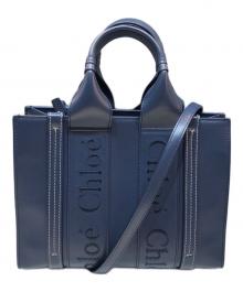 Chloe（クロエ）の古着「ウッディ スモール レザートートバッグ　CHC23US397I60402」｜ネイビー