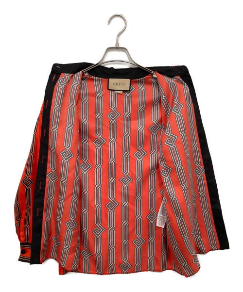 GUCCI（グッチ）GUCCI (グッチ) チェーンロゴ シルクシャツ レッド サイズ:36の古着・服飾アイテム