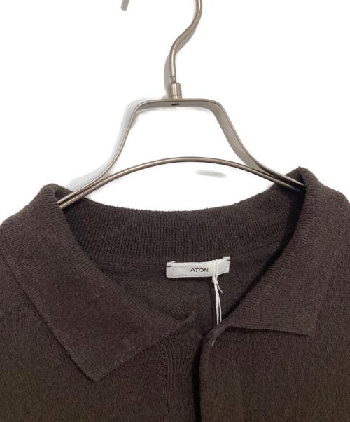 ATON（エイトン）ATON (エイトン) COTTON WASHI BOUCLE POLO CARDIGAN　コットンワシブークルポロカーディガン　KRAGLM0201 ブラウン サイズ:4の古着・服飾アイテム