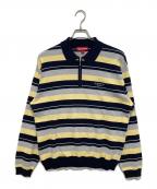 SUPREMEシュプリーム）の古着「Stripe Zip L/S Polo　ストライプジップロングスリーブポロ」｜グレー×ネイビー