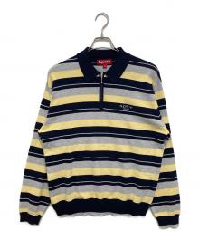 SUPREME（シュプリーム）の古着「Stripe Zip L/S Polo　ストライプジップロングスリーブポロ」｜グレー×ネイビー