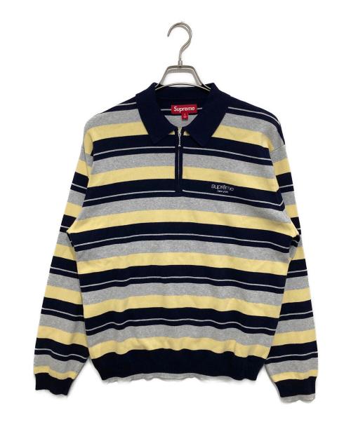 SUPREME（シュプリーム）SUPREME (シュプリーム) Stripe Zip L/S Polo　ストライプジップロングスリーブポロ グレー×ネイビー サイズ:Sの古着・服飾アイテム