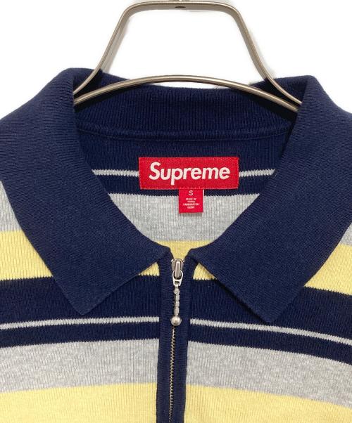 SUPREME（シュプリーム）SUPREME (シュプリーム) Stripe Zip L/S Polo　ストライプジップロングスリーブポロ グレー×ネイビー サイズ:Sの古着・服飾アイテム