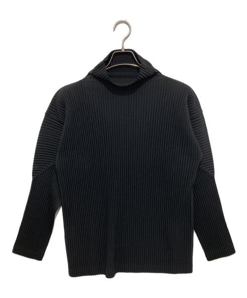 HOMME PLISSE ISSEY MIYAKE（オム プリッセ イッセイ ミヤケ）HOMME PLISSE ISSEY MIYAKE (オム プリッセ イッセイ ミヤケ) モックネックプリーツプルオーバートップス ブラック サイズ:3の古着・服飾アイテム