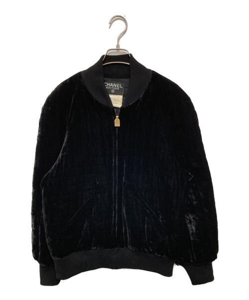 CHANEL（シャネル）CHANEL (シャネル) ベロアキルティングボンバージャケット ブラック サイズ:40の古着・服飾アイテム
