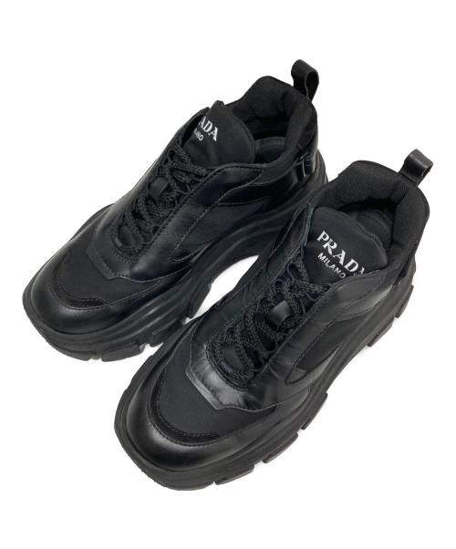 PRADA（プラダ）PRADA (プラダ) ペガサス レザースニーカー ブラック サイズ:6の古着・服飾アイテム