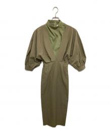 Ameri（アメリ）の古着「MEDI OFF SHOULDER PUFF SLEEVE DRESS メディ オフショルダー パフスリーブ ドレス」｜カーキ