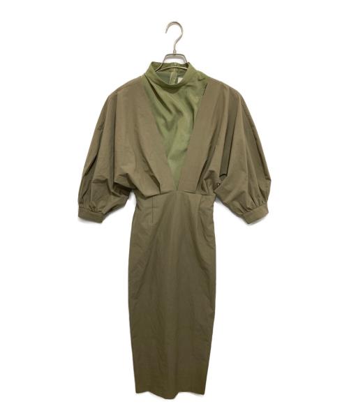 Ameri（アメリ）Ameri (アメリ) MEDI OFF SHOULDER PUFF SLEEVE DRESS メディ オフショルダー パフスリーブ ドレス カーキ サイズ:36の古着・服飾アイテム