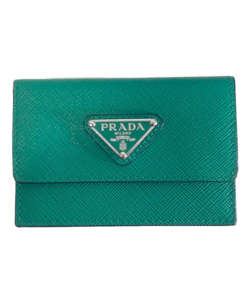 PRADA（プラダ）PRADA (プラダ) サフィアーノ トライアングルロゴ カードケース　2MF028 グリーンの古着・服飾アイテム