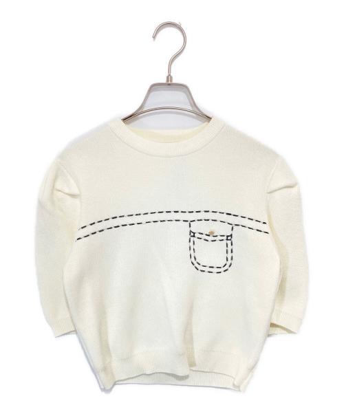 sheller（シェリエ）sheller (シェリエ) half sleeve stitch knit tops　ハーフスリーブステッチニットトップス アイボリー サイズ:FREEの古着・服飾アイテム