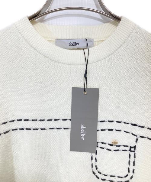 sheller（シェリエ）sheller (シェリエ) half sleeve stitch knit tops　ハーフスリーブステッチニットトップス アイボリー サイズ:FREEの古着・服飾アイテム