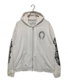 CHROME HEARTS（クロムハーツ）の古着「フローラルクロス ホースシュー ジップパーカー ダガージップ ジップアップフーディ USA製」｜ホワイト