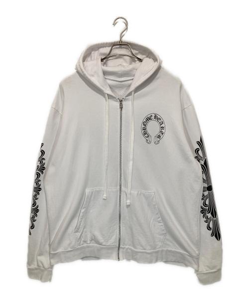 CHROME HEARTS（クロムハーツ）CHROME HEARTS (クロムハーツ) フローラルクロス ホースシュー ジップパーカー ダガージップ ジップアップフーディ USA製 ホワイト サイズ:XLの古着・服飾アイテム