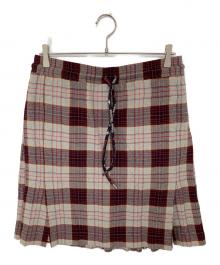 Vivienne Westwood（ヴィヴィアンウエストウッド）の古着「タータンチェック柄 ドローストリングスカート　3F030009-W00VM」｜グレー×レッド