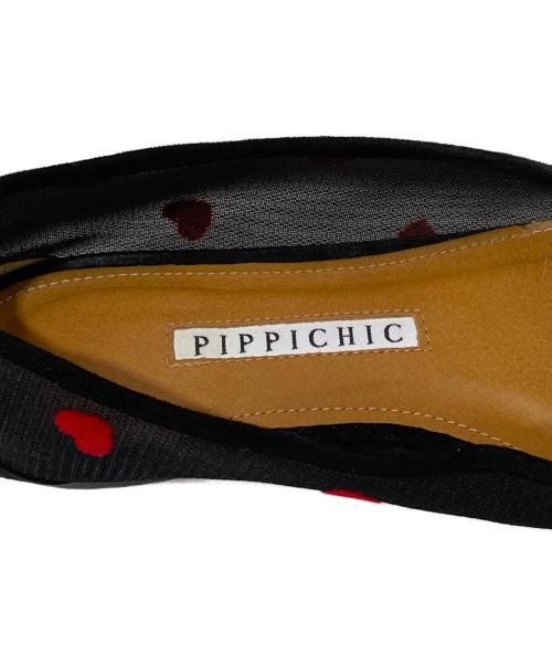 Pippichic（ピッピシック）Pippichic (ピッピシック) AMBER BALLET / ハート刺繍スクエアトゥ バレエシューズ ブラック サイズ:35 1/2の古着・服飾アイテム