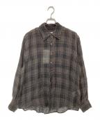 OUR LEGACYアワーレガシー）の古着「ABOVE SHIRT / チェック柄リネンシャツ　25FW-WMO-BL01」｜ブラウン
