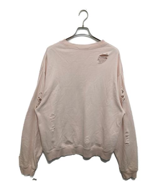 Acne studios（アクネ ストゥディオズ）Acne studios (アクネ ストゥディオズ) ロゴプリント ダメージ加工スウェットクルーネックシャツ ピンク サイズ:Lの古着・服飾アイテム