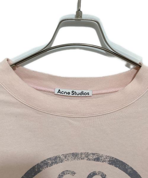 Acne studios（アクネ ストゥディオズ）Acne studios (アクネ ストゥディオズ) ロゴプリント ダメージ加工スウェットクルーネックシャツ ピンク サイズ:Lの古着・服飾アイテム
