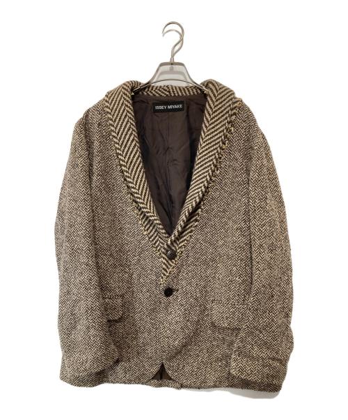ISSEY MIYAKE（イッセイミヤケ）ISSEY MIYAKE (イッセイミヤケ) ウール ヘリンボーンツイル ショールカラーテーラードジャケット　ME43FD085 ブラウン サイズ:２の古着・服飾アイテム