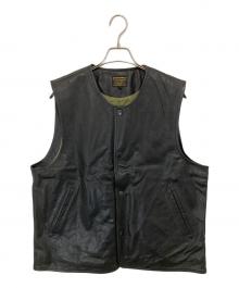 AT-DIRTY（アットダーティ）の古着「Jerkin Leather Vest ジャーキンベスト カウレザー 」｜ブラック