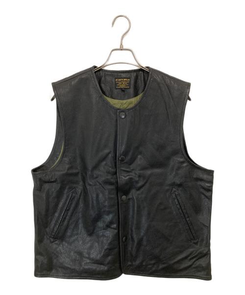 AT-DIRTY（アットダーティ）AT-DIRTY (アットダーティ) Jerkin Leather Vest ジャーキンベスト カウレザー  ブラック サイズ:Lの古着・服飾アイテム