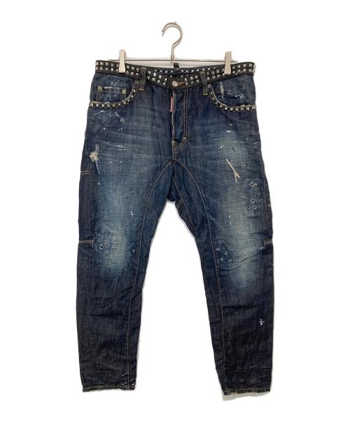 DSQUARED2（ディースクエアード）DSQUARED2 (ディースクエアード) ダメージ加工スタッズデニムパンツ インディゴ サイズ:50の古着・服飾アイテム