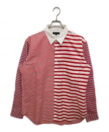COMME des GARCONS HOMME PLUS（コムデギャルソンオムプリュス）の古着「パッチワークデザインボーダーブラウス」｜レッド