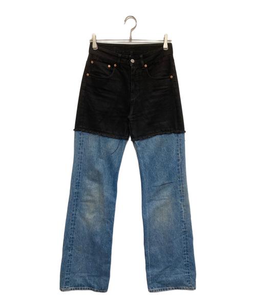 MM6 Maison Margiela（エムエムシックスメゾンマルジェラ）MM6 Maison Margiela (エムエムシックスメゾンマルジェラ) コントラストパネルジーンズ ブラック×インディゴ サイズ:38の古着・服飾アイテム