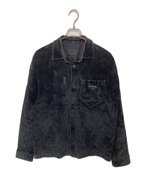 PRADA（プラダ）PRADA (プラダ) トライアングルロゴベルベット ジャケット　SC657 S231 12H0 ブラック サイズ:Mの古着・服飾アイテム
