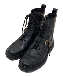 TOD'S（トッズ）の古着「Buckled leather combat boots　バックルレザーコンバットブーツ」｜ブラック