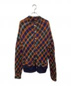 tricot COMME des GARCONSトリココムデギャルソン）の古着「バイアスチェック ウール縮絨 ニットジャケット TP-T050」｜オレンジ×パープル