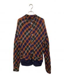 tricot COMME des GARCONS（トリココムデギャルソン）の古着「バイアスチェック ウール縮絨 ニットジャケット TP-T050」｜オレンジ×パープル