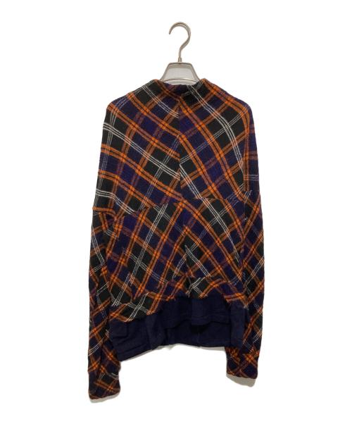tricot COMME des GARCONS（トリココムデギャルソン）tricot COMME des GARCONS (トリココムデギャルソン) バイアスチェック ウール縮絨 ニットジャケット TP-T050 オレンジ×パープル サイズ:FREEの古着・服飾アイテム