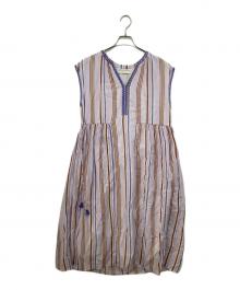 ne quittez pas（ヌキテパ）の古着「Cotton Voile Stripe Sleeveless Embroidery Dress」｜パープル