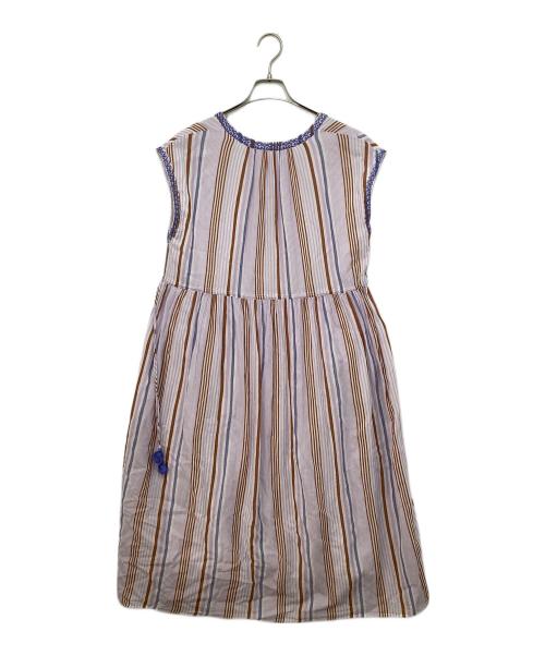 ne quittez pas（ヌキテパ）ne quittez pas (ヌキテパ) Cotton Voile Stripe Sleeveless Embroidery Dress パープル サイズ:Sの古着・服飾アイテム