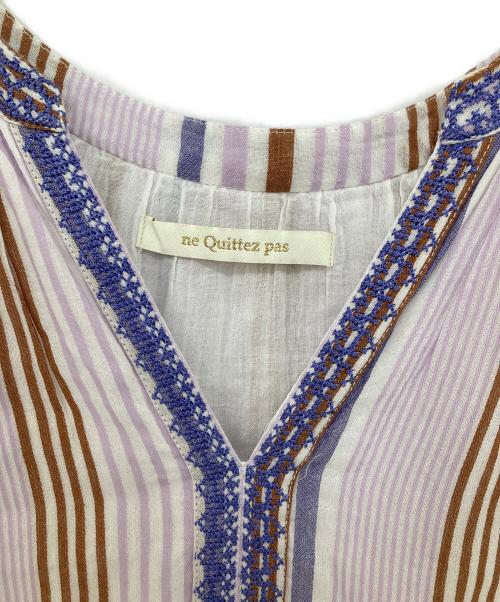 ne quittez pas（ヌキテパ）ne quittez pas (ヌキテパ) Cotton Voile Stripe Sleeveless Embroidery Dress パープル サイズ:Sの古着・服飾アイテム