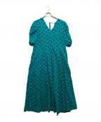 ne quittez pasヌキテパ）の古着「Dobby Stripe Flower Print Dress　ドビー ストライプ フラワープリント ドレス」｜グリーン