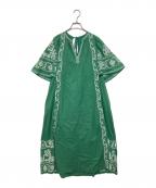 sara mallikaサラマリカ）の古着「コットン エンブロイダリー バックオープン ドレス COTTON EMBROIDERY BACKOPEN DRESS 020431SJ1」｜グリーン