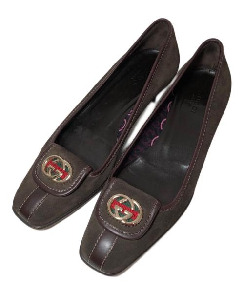 GUCCI（グッチ）GUCCI (グッチ) スウェードGGヒールパンプス ブラウン サイズ: 6 1/2の古着・服飾アイテム