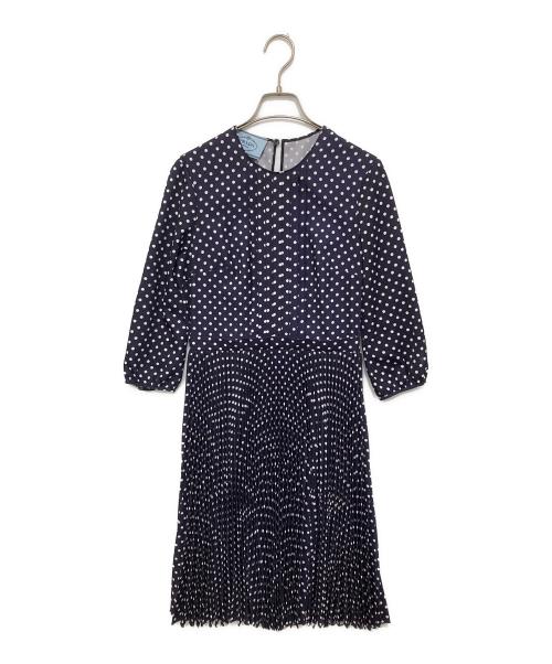 PRADA（プラダ）PRADA (プラダ) ドットプリーツワンピース P3609Ｒ181 ネイビー サイズ:38の古着・服飾アイテム