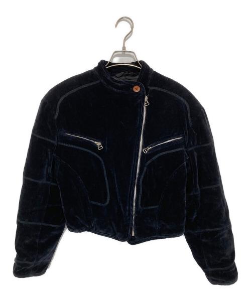 EMPORIO ARMANI（エンポリオ アルマーニ）EMPORIO ARMANI (エンポリオ アルマーニ) ショート中綿ベロアジャケット ネイビー サイズ:３８の古着・服飾アイテム