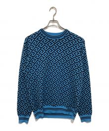 VERSACE（ヴェルサーチ）の古着「ライトパープル・総柄プリントのウールニットプルオーバーセーター 1003883 1A02469」｜ブルー