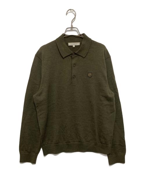 maison kitsune（メゾンキツネ）MAISON KITSUNE (メゾンキツネ) FOX HEAD PATCH POLO JUMPER フォックス ヘッド パッチ LM00206KT1036 ポロ ジャンパー カーキ サイズ:Lの古着・服飾アイテム