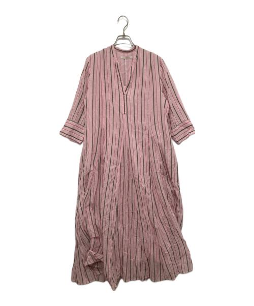 ne quittez pas（ヌキテパ）ne quittez pas (ヌキテパ) Cotton Voile Stripe Panel Dress コットン ボイル ストライプ パネル ドレス 010461WN4 ピンク サイズ:Mの古着・服飾アイテム