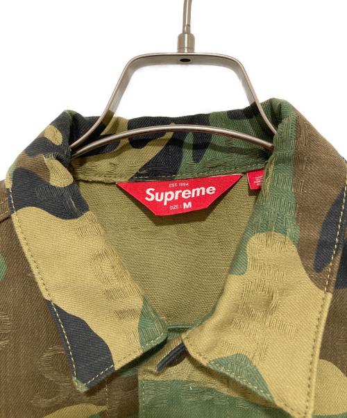 SUPREME（シュプリーム）Supreme (シュプリーム) JACQUARD LOGOS DENIM JACKET ジャカード ロゴス デニム ジャケット カーキ サイズ:Mの古着・服飾アイテム