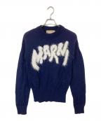MARNIマルニ）の古着「シェットランドウールナイロンクルーネックロゴニット GCMG0262Q0 UFH935」｜ネイビー