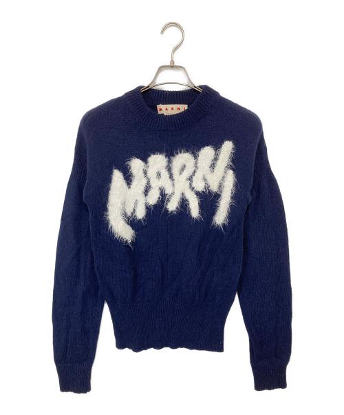MARNI（マルニ）MARNI (マルニ) シェットランドウールナイロンクルーネックロゴニット GCMG0262Q0 UFH935 ネイビー サイズ:44の古着・服飾アイテム