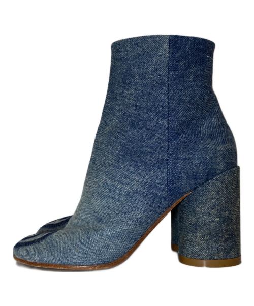 MM6 Maison Margiela（エムエムシックスメゾンマルジェラ）MM6 Maison Margiela (エムエムシックスメゾンマルジェラ) ロゴプリント デニムアンクルブーツ インディゴ サイズ:37の古着・服飾アイテム