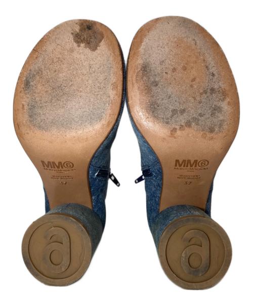 MM6 Maison Margiela（エムエムシックスメゾンマルジェラ）MM6 Maison Margiela (エムエムシックスメゾンマルジェラ) ロゴプリント デニムアンクルブーツ インディゴ サイズ:37の古着・服飾アイテム
